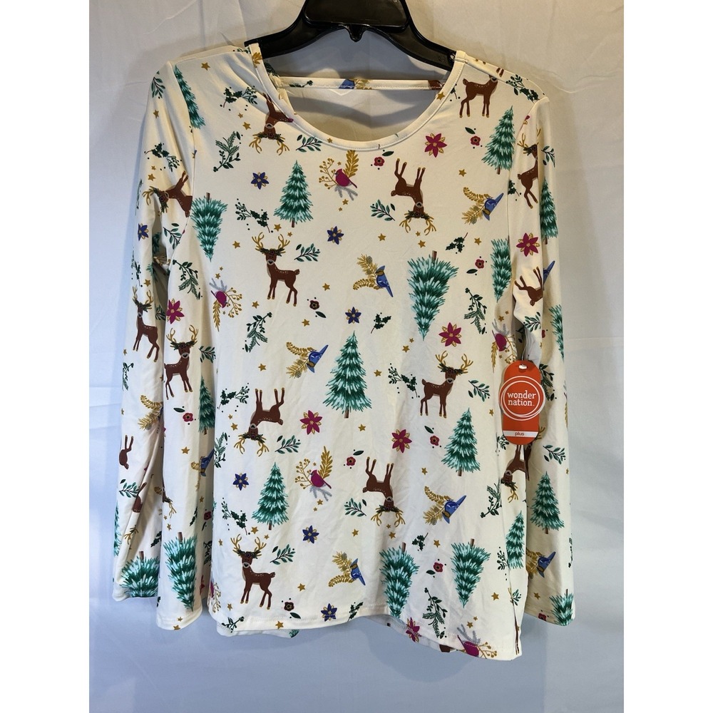 NWT Wonder Nation Girls XL Plus (14/16) Tshirt Tee Winter Deer Tree Long Sleeve
